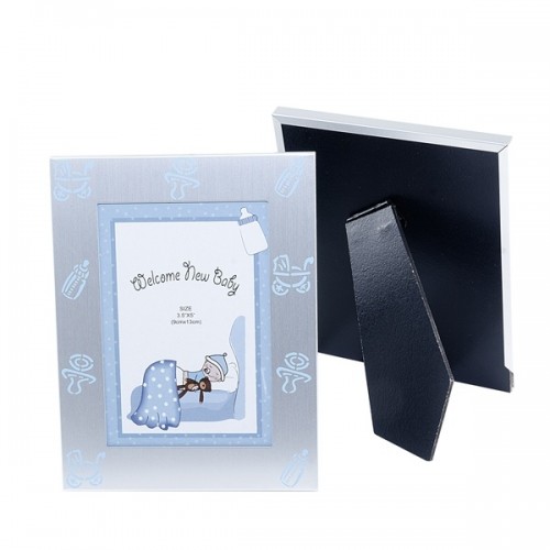 Portafoto metal bautizo azul