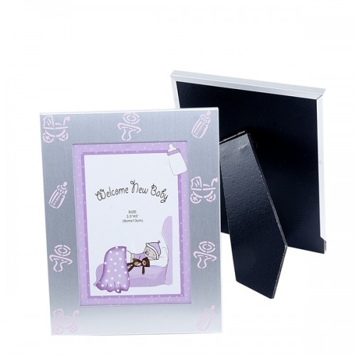 Portafoto metal bautizo rosa