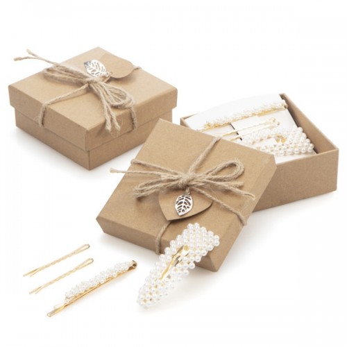 Caja regalo con pasadores de pelo perlas