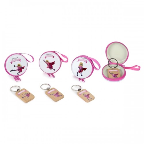 Monedero héroe niña + llavero madera