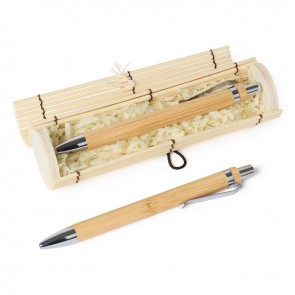 Bolígrafo madera en caja de bambú